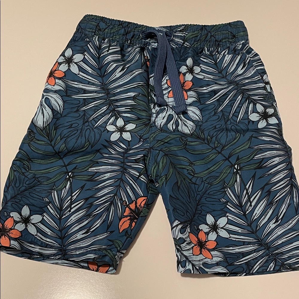 Copper Denim Boy’s Size 6 Tropical Floral Pull On Shorts Blue & Orange Accents